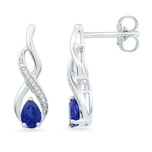10k Yellow Gold Womens Pear Lab-Created Blue Sapphire Diamond Earrings 1.00 Cttw - Picture 1 of 2