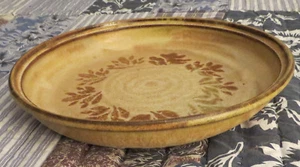 Studio Art Pottery Handmade Large Low Earthanware Bowl 11.25" Gold with Brown - Picture 1 of 4