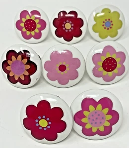 Lot 8 Drawer Pulls White Pink Green Floral Design Cabinet Knobs 1 inch Screws - Picture 1 of 10