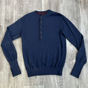 MADE BY MONKEYS Men's Navy Blue Pullover M Sweater Wool Blend Crew Neck Buttons - Picture 1 of 9