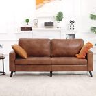 2m Wide Faux Leather 3 Seater Sofa Mid Century Modern Couches for Living Room