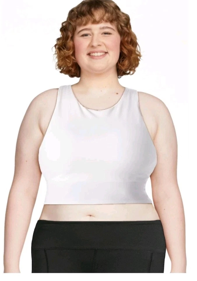 Avia Low Support Trainer Crop Sports Bra Women XXL D-DD White Nylon Pullover