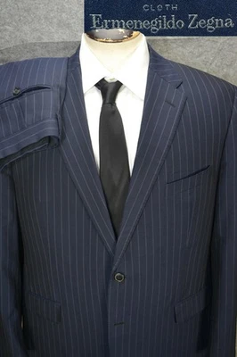 Ermenegildo Zegna Suit Mens 46R Navy Pinstripe 2 Piece Saks 5th Ave Luxury 40x31 - Image 1 of 4