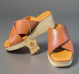 NWT Bertuchi Slip On BROWN LEATHER SANDALS Slide Wedge EU Size 37, US 6.5 SPAIN - Picture 1 of 6