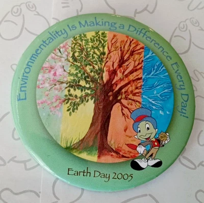 Jiminy Cricket Día de la Tierra 2005 Environmentalidad Pinocho Disney Pin Botón 38330 Foto 1 de 2