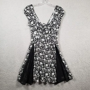 Hot Topic Dress Womens Small Black Key Skull Lace Challis Whimsy Goth Emo Punk - Picture 1 of 15