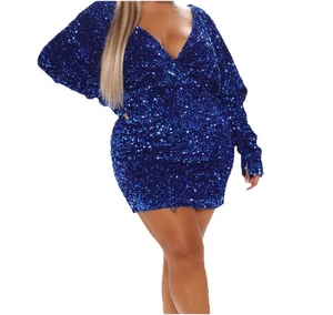Fashion Nova Damen One & Only Plus Pailletten Kleid Royalblau Größe 2 X - Bild 1 von 17