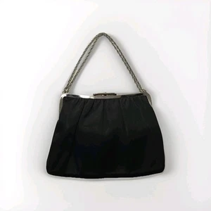 Black Evening Bag Silver Lining - Picture 1 of 8