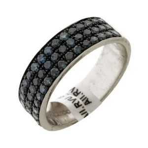 Anello a fascia con zaffiro blu naturale per gioielli matrimonio in oro bianc... - Foto 1 di 3