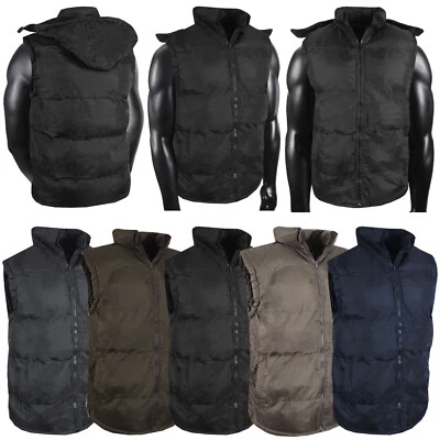 Puffer Vest Hoodie Mens Heavy Padded Flannel Fleece Lined Removable Hood Jacket - Image 1 of 4