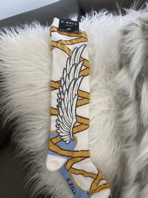 Calcetines hasta la rodilla para mujer K. Bell blanco/negro/dorado rayas brillantes con alas 9-11 nuevos Foto 1 de 4