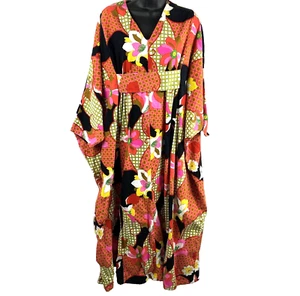 Vintage 60's Rhapsody N' Robes Maxi Caftan Dress Psychedelic Bark Cloth One Size - Picture 1 of 16