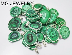 300 PCs Green Color Solar Quartz Druzy Gemstone .925 Silver Overlay Pendant Lot - Picture 1 of 12