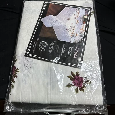VERONA Mantel Español Blanco Grabado Encaje Rosa Flores RN-91827 España Foto 1 de 4