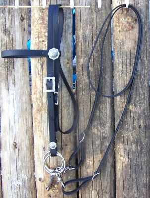  Broca de bucle Bridle Headstall Loop Rein negra beta bio-tano Roper Conchos Foto 1 de 4