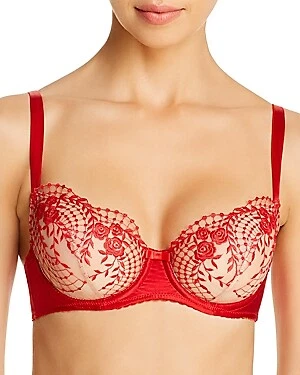 Dita Von Teese ROSE RED Julie's Roses Sheer Demi Underwire Bra, US 32D, UK 32D - Image 1 of 4