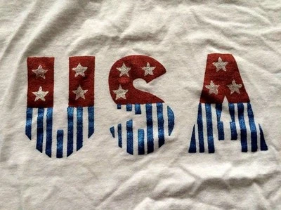 Camiseta Hecha a Mano EE. UU. Para Hombres Mujeres 2XL Blanca Estampado Brillo Rojo Blanco Azul América Foto 1 de 4