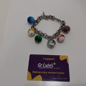 Moschino Time 4 Pool Stainless Steel Billiards Watch Charm Bracelet 8-10” - Picture 1 of 9