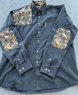 Clearwater Hunting Shirt Mens Large Black Camo Patches Button Down Long Sleeve - Image 1 of 4
