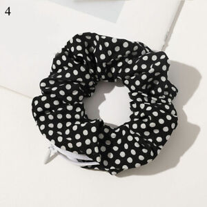 Dot Striped Print Scrunchie With Zipper Pocket For Women Hair Ring Hair Bands