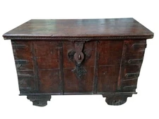 18c Antique Indian Hope Chest, Dowry Chest on Wheels, Handmade Indo BritishTrunk