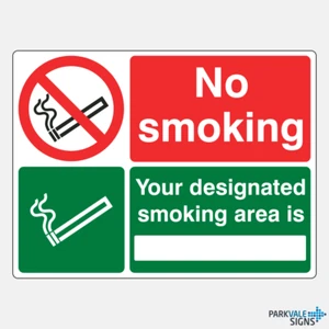 No Smoking Your Designated Smoking Area Is Sign (landscape) - Picture 1 of 1