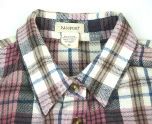 Plaid Flannel Shirt VTG 90s Passport Women's Pink Plaid Shirt XL Cobain Special - Picture 1 of 7