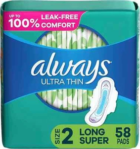 Ultra Thin Feminine Pads for Women, Size 2 Long Super Absorbency, with Wings, Un - Picture 1 of 3