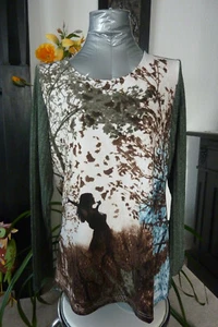 Oberteil Shirt im Materialmix mit bedruckter Vorderseite Gr. 40 Marke Paola - Bild 1 von 7