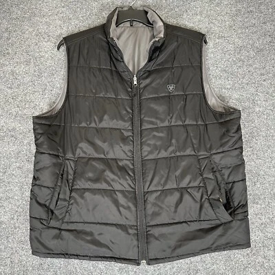 Ariat Reversable Puffer Vest Men XL Black Grey Full Zip Pockets Sleeveless Adult - Image 1 of 4