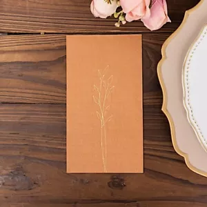 50 TERRACOTTA Soft 2 Ply Paper Dinner NAPKINS GOLD Embossed Leaves Party Events - Picture 1 of 8
