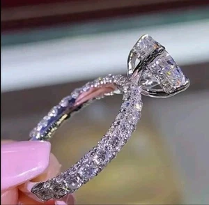 Simulated Moissanite Hidden Halo Engagement Ring Round Cut 2.50 Carat Size 7 - Picture 1 of 4