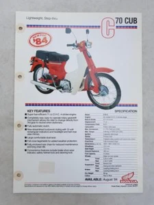HONDA C70 CUB LIGHTWEIGHT Motorcycle Sales Spec Leaflet AUG 1984 - Picture 1 of 2