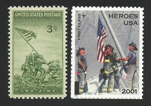 Flag Raising American Heroes Iwo Jima 2001 Firemen 9/11 World Trade Center Stamp - Picture 1 of 1