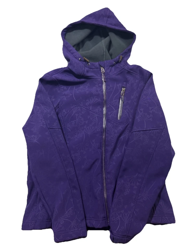 Jaqueta feminina vertical 9 roxa com capuz zíper completo tamanho XL bolso faltando zíper - Imagem 1 de 4