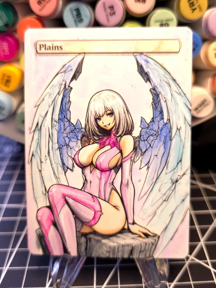 PLAINS - White - MTG *Altered Hand Colored Original Art Anime - Angel 111925 - Image 1 of 4