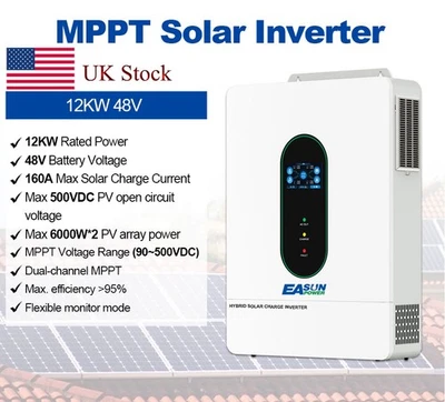 12KW Solar Inverter AC 120V/240V 48V200A Split Phase Parallel BMS Wifi Dual MPPT - Image 1 of 4