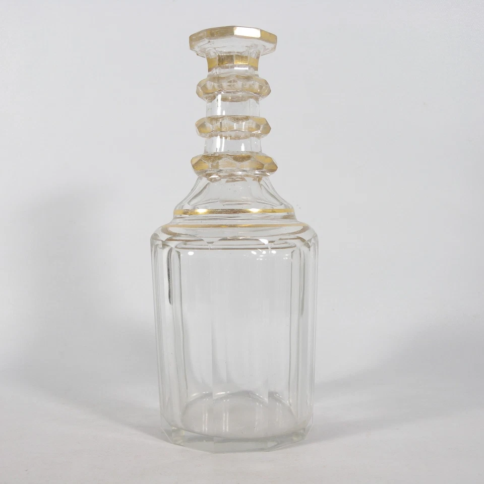 ANTICA BOTTIGLIA BOTTIGLIETTA AMPOLLA IN CRISTALLO MOLATO DORATO ORO FRANCESE - Immagine 1 di 4