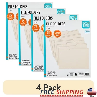Letter Size 1/3 Cut File Folders 75 Count Durable Lightweight Organize Papers US - Image 1 of 4