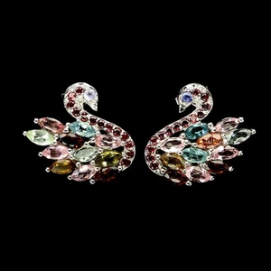 925 Sterling Silver Earrings Marquise Tourmaline Tanzanite Swan Gemstone Jewelry - Picture 1 of 13