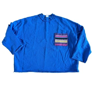 Felpa girocollo vintage Zara uomo blu medio maglia taschino taglio - Foto 1 di 11