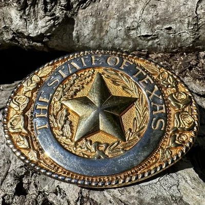 VTG Southwest 1983 The State of Texas Yellow Rose Floral Belt Buckle SOLID BRASS - Image 1 of 4