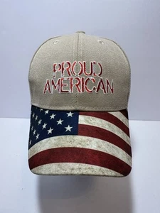 Orgoglioso Cappello Americano Berretto Logo Ricamato Beige Regolabile Strapback - Foto 1 di 5