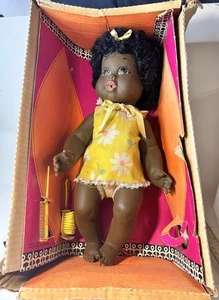 1968 Vintage Baby Nancy Puppe von Shindana Toys Afroamerikaner Drink & Wet NEU - Bild 1 von 20