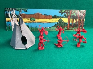 Vintage Fort Apache  MARX 54MM Red  6 INDIANS Gray Teepee - Picture 1 of 5
