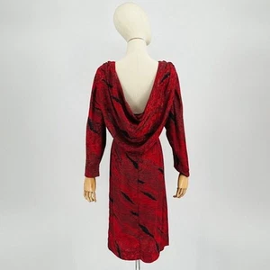 80s Handmade Long Sleeve Silky Red Dress with Open Back and Drapping Size S - Picture 1 of 7
