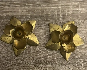 Vintage~2er Set~Lotus Seerose Kerzenhalter~Messing~Wohndeko~Garten~Blume - Bild 1 von 4