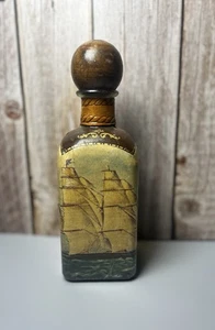 Vintage Italian Sail Boat Leather Wrapped Decanter Bottle W/ Stopper 8” - Picture 1 of 6
