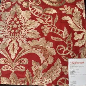 Scalamandre Fabric Sample With Tag 16” Sq. Embroidery Elizabeth Damask Carnelian - Picture 1 of 4