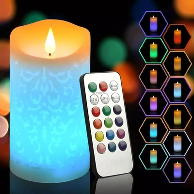 Christmas LED Flameless Pillar Candles Flickering Battery Operated With Remote - Image 1 of 4